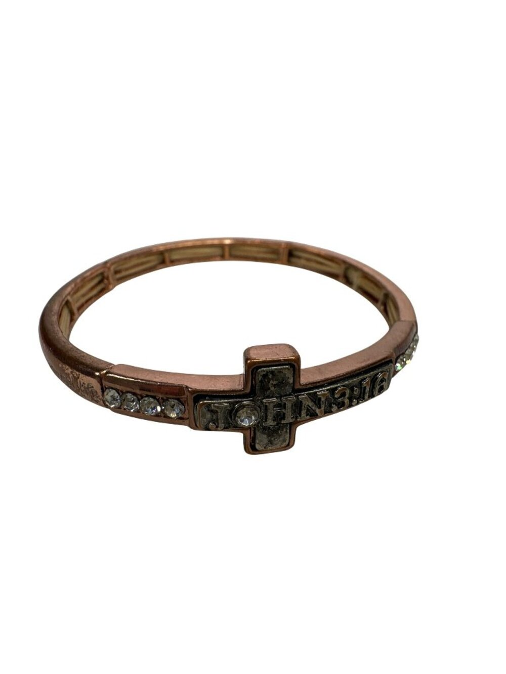 John 3:16 Cross Bracelet Rose Gold Tone Crystal Stretch Religious Jewelry Dainty